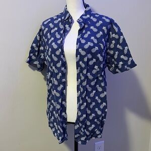 Alpha beta pineapple blue button down shirt